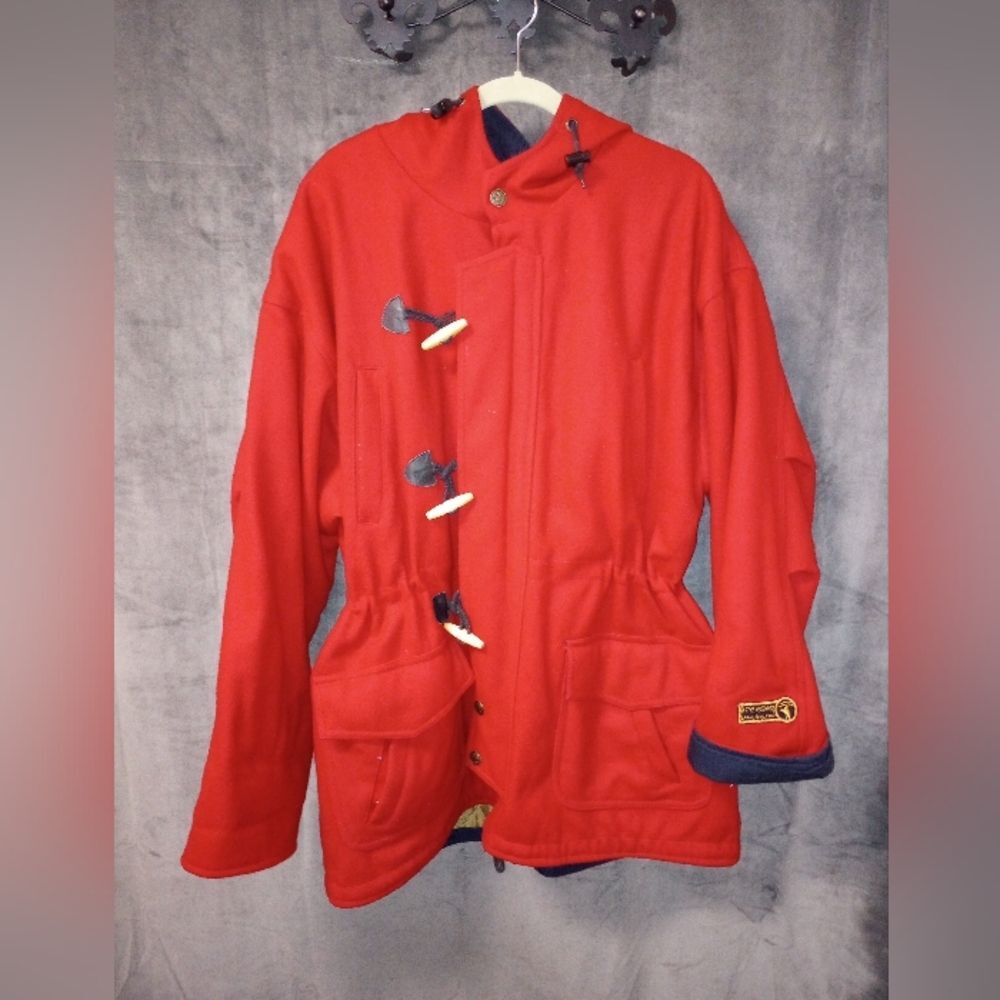 Vintage Boat Works Red Wool Blend Duffle Coat Size Large EUC